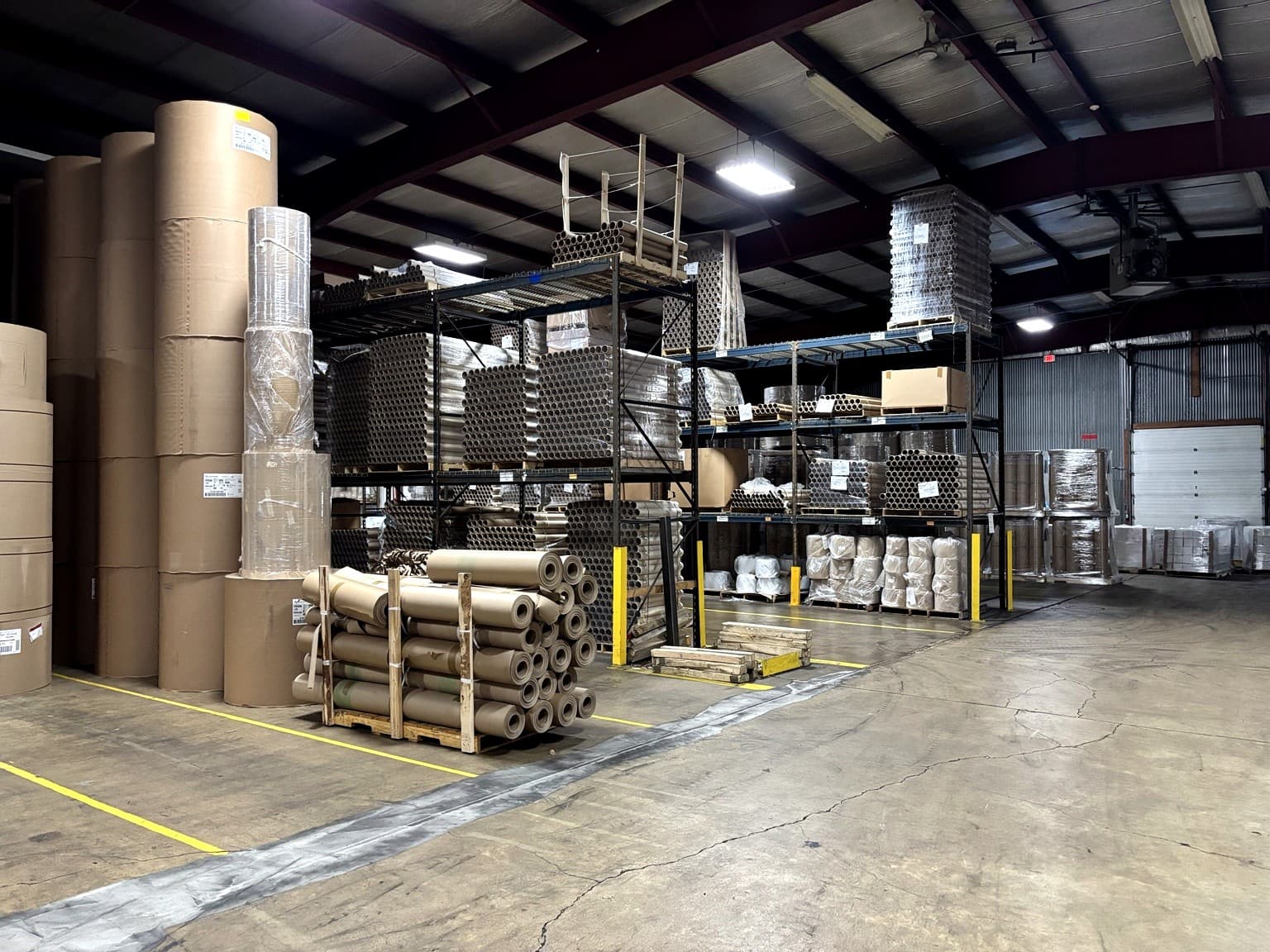 Wide view of the Paper Dimensions warehouse floor in Beaver Dam, Wisconsin, used for customer-owned inventory programs